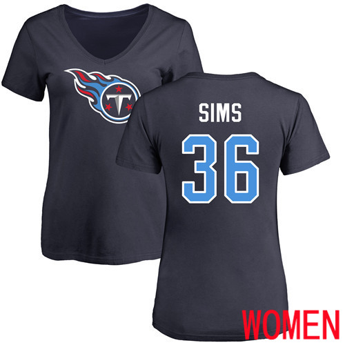 Tennessee Titans Navy Blue Women LeShaun Sims Name and Number Logo NFL Football #36 T Shirt->nfl t-shirts->Sports Accessory
